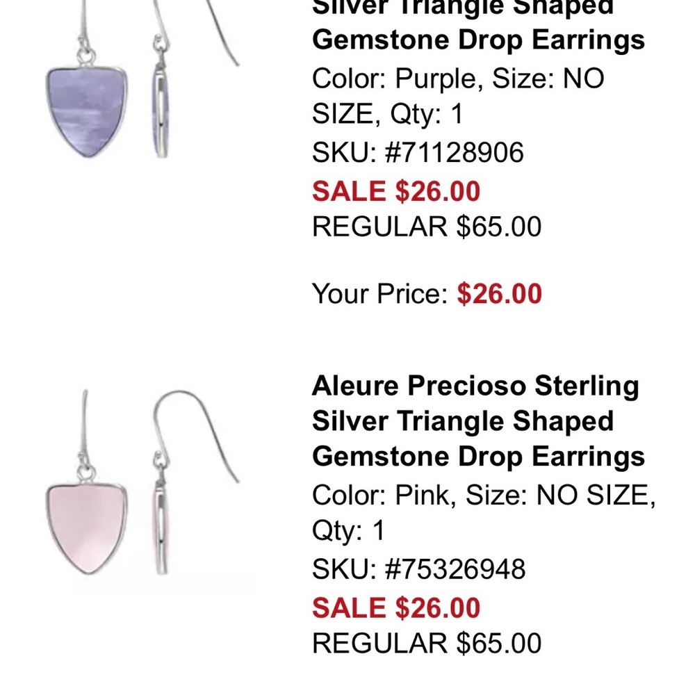 Sterling Silver Triangle Gemstone Drop Earrings - Pink